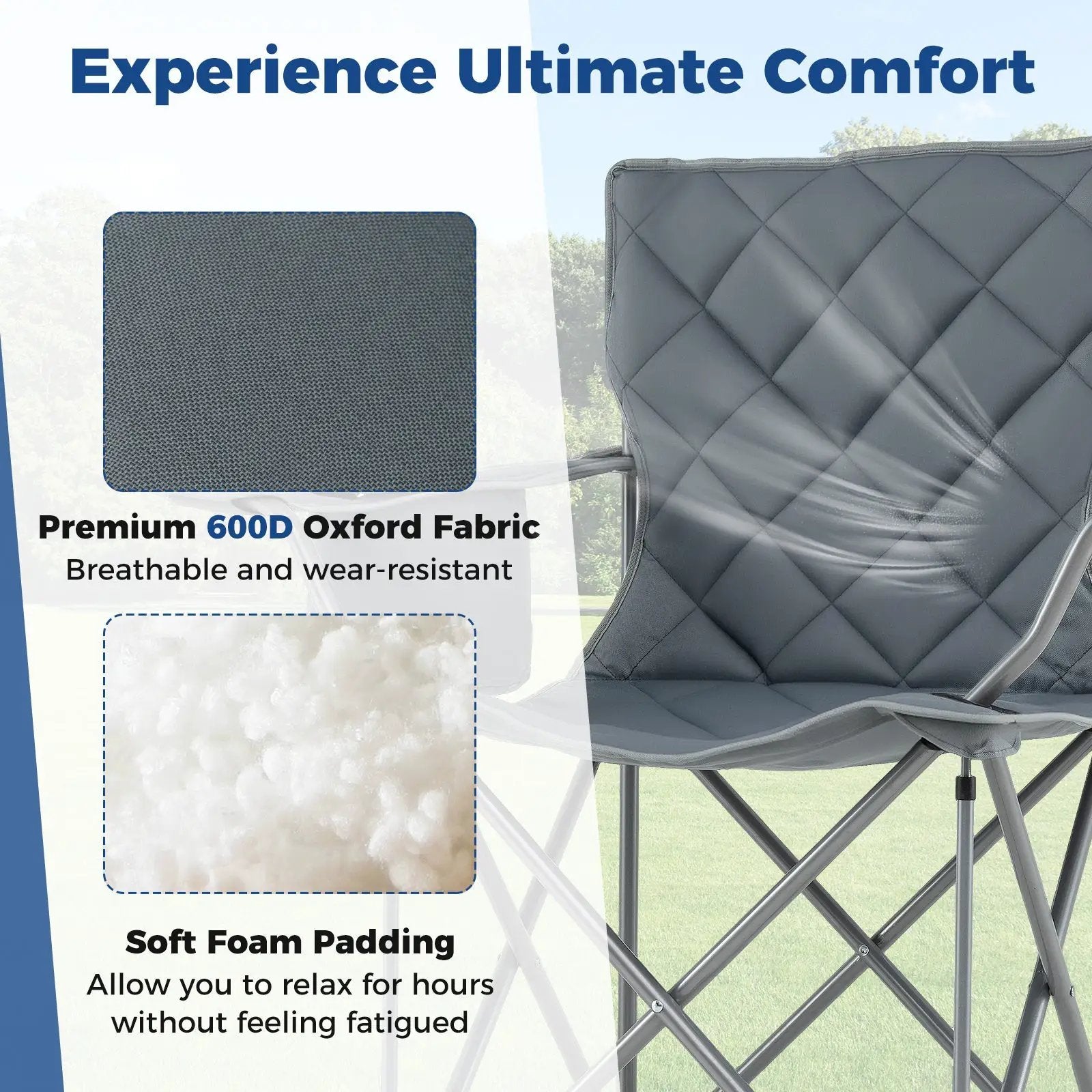 Oversized Camping Chairs Outdoor Folding Chair with Cooler Pouch and Cup Holder by DirectDeals