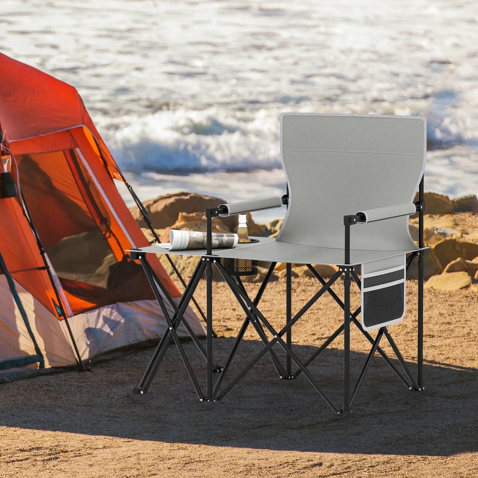 Oversized Camping Chair with Side Table and 2 Storage Pockets by DirectDeals
