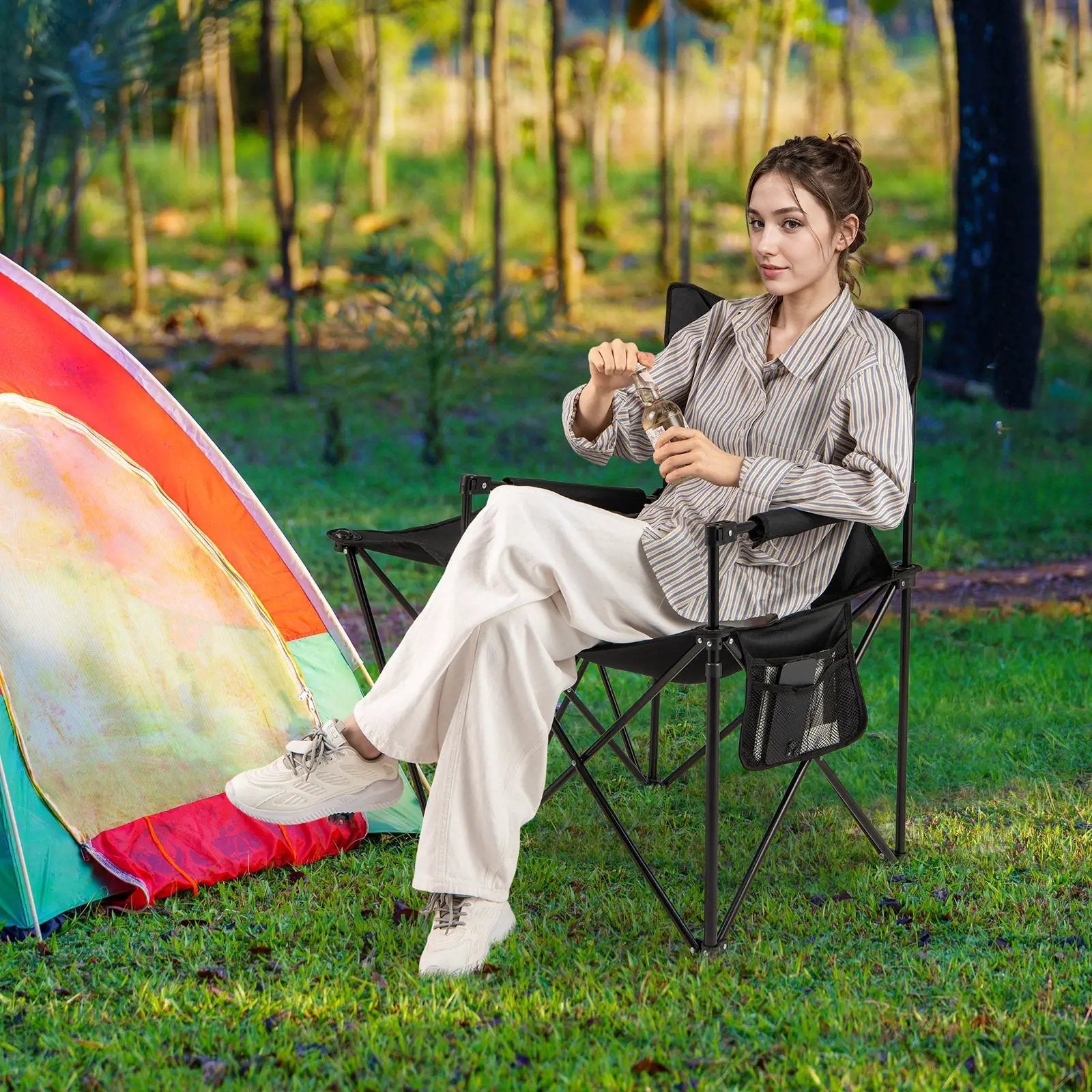 Oversized Camping Chair with Side Table and 2 Storage Pockets by DirectDeals