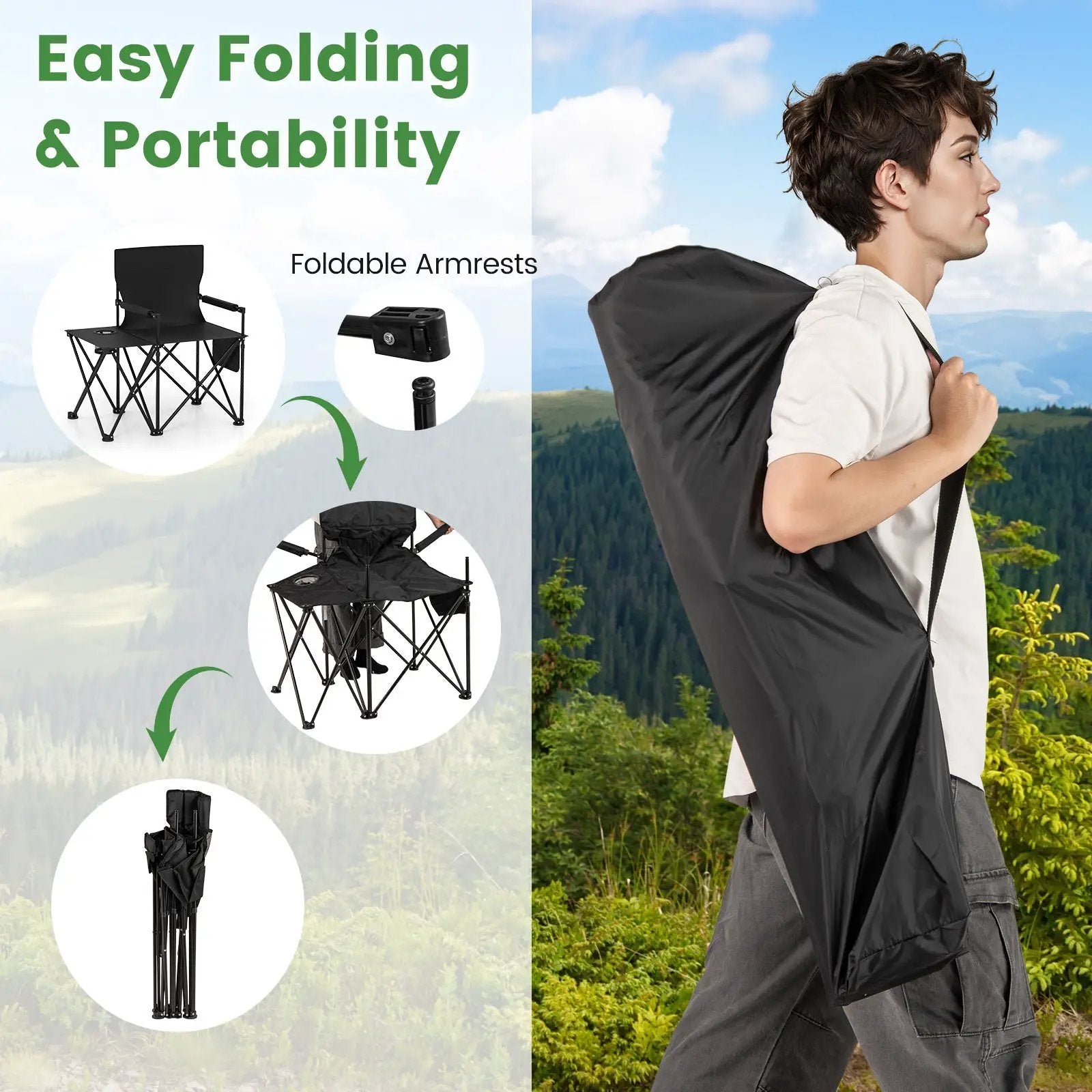 Oversized Camping Chair with Side Table and 2 Storage Pockets by DirectDeals