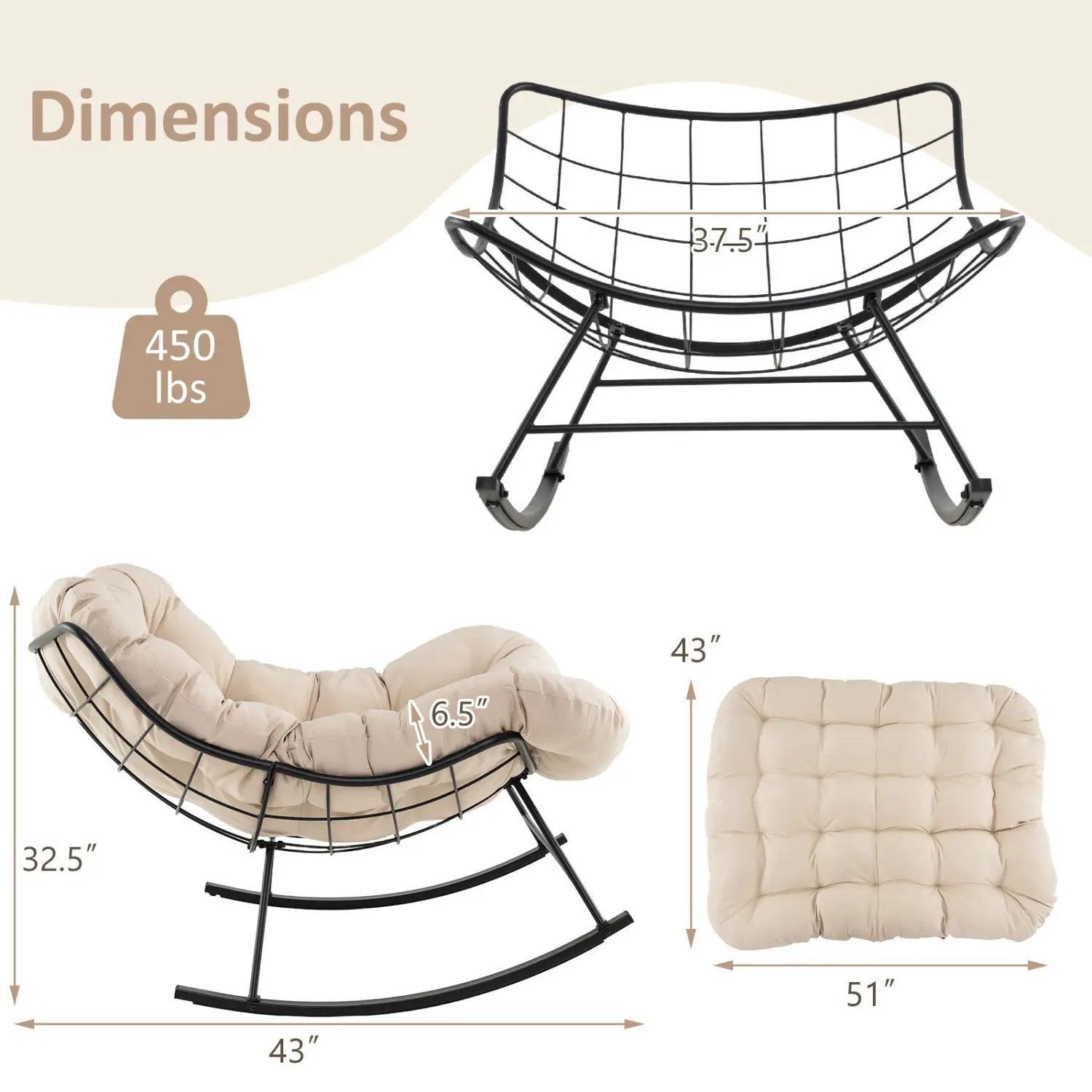 Oversized Egg Papasan Chair with Padded Cushion for Porch by DirectDeals