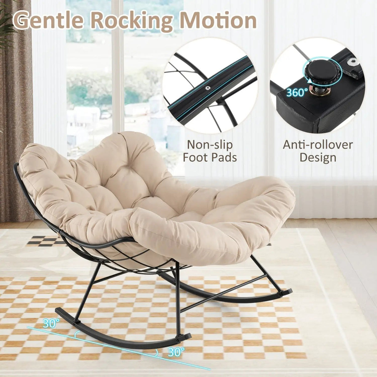 Oversized Egg Papasan Chair with Padded Cushion for Porch by DirectDeals