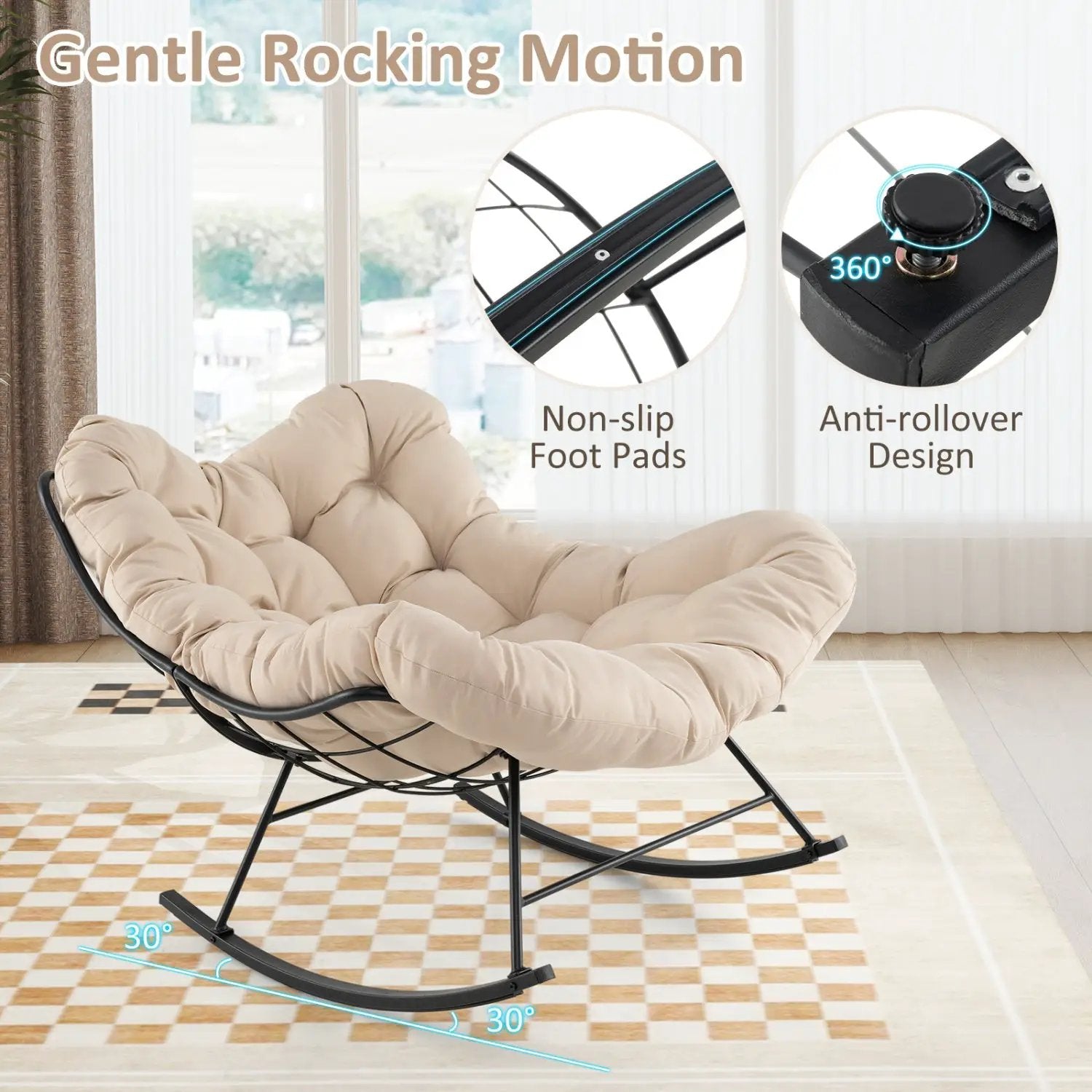 Oversized Egg Papasan Chair with Padded Cushion for Porch by DirectDeals