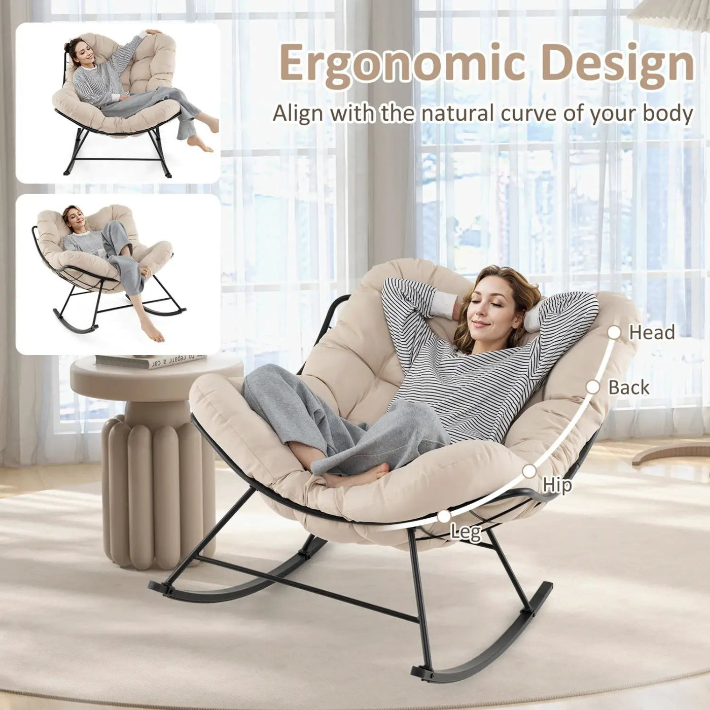 Oversized Egg Papasan Chair with Padded Cushion for Porch by DirectDeals