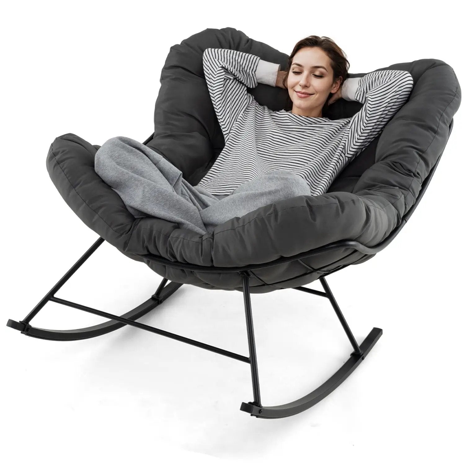 Oversized Egg Papasan Chair with Padded Cushion for Porch by DirectDeals