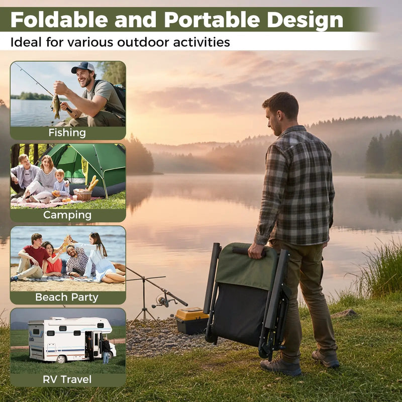 Oversized Foldable Fishing Chair with Detachable Footrest-Green by DirectDeals