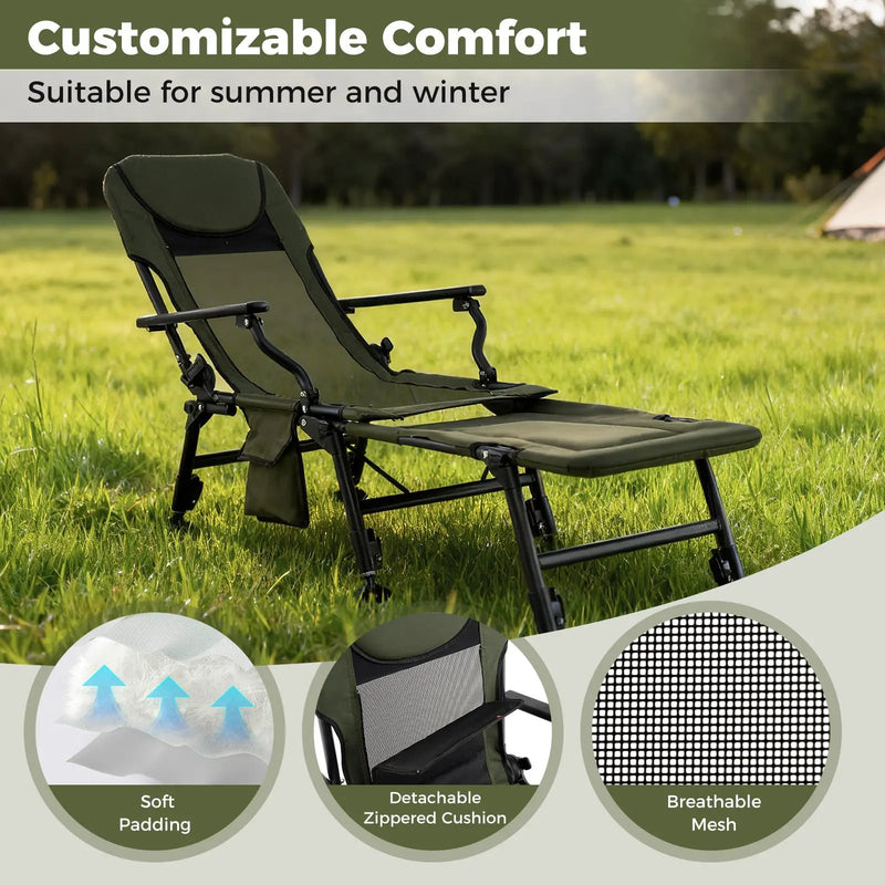 Oversized Foldable Fishing Chair with Detachable Footrest-Green by DirectDeals