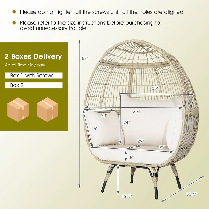 Oversized Rattan Egg Lounge Chair & 2-Seat Rattan Sofa with Cushions by DirectDeals