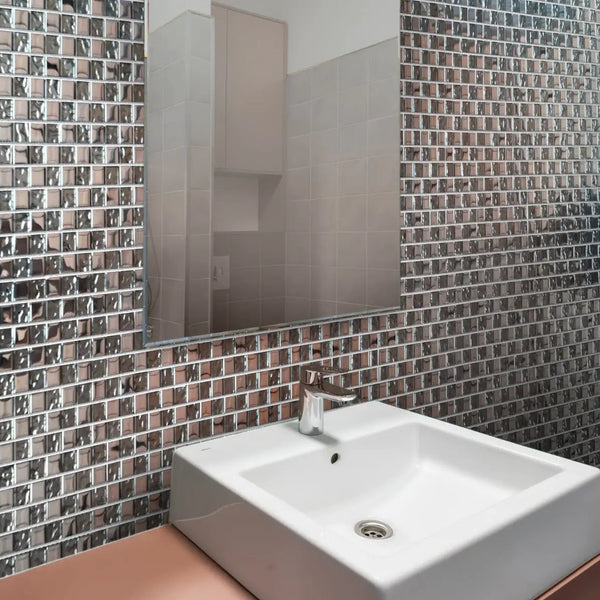 Silver 12x12 Glossy Square Glass Mosaic Tile (5 pack, 4.83 sq ft/case)
