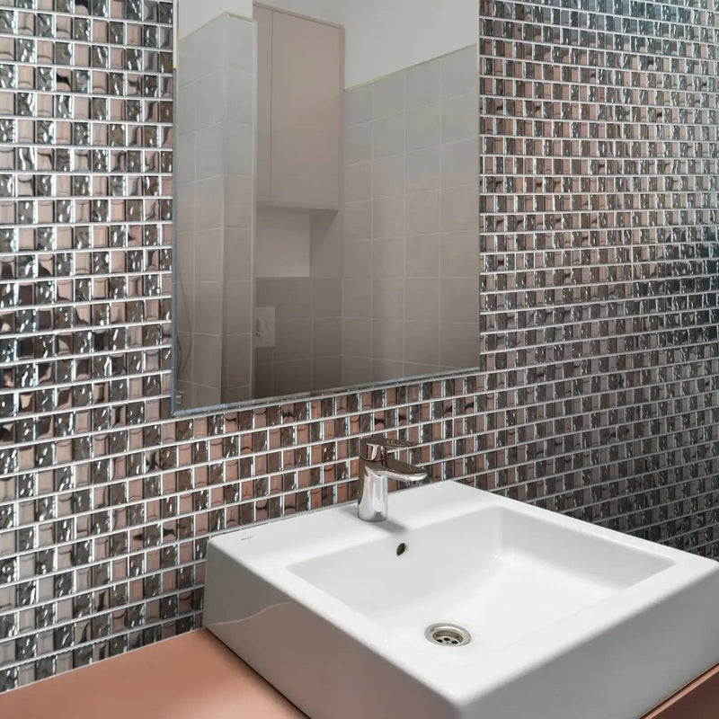 Silver 12x12 Glossy Square Glass Mosaic Tile (5 pack, 4.83 sq ft/case) by Apollo Tile