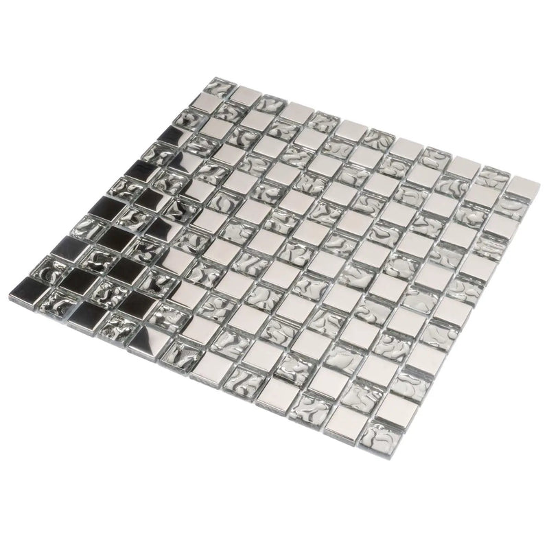 Silver 12x12 Glossy Square Glass Mosaic Tile (5 pack, 4.83 sq ft/case) by Apollo Tile