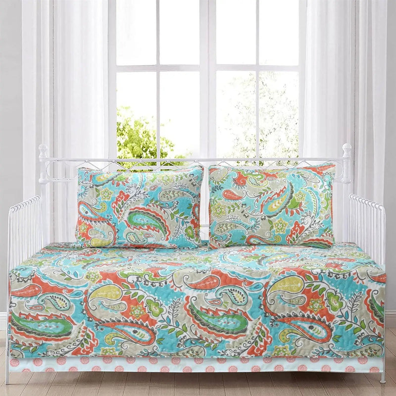 Aqua Paisley Floral 4 Piece Daybed Cover Set by HomePacific