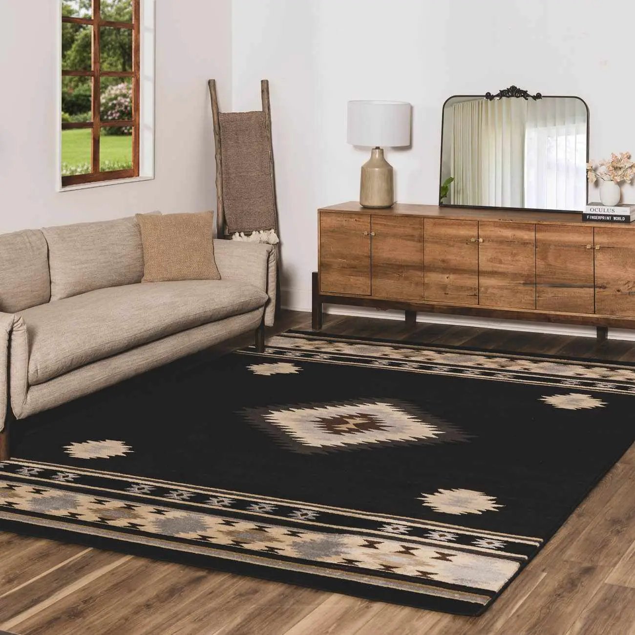 Buckhaven Black Southwestern Area Rug by Boutique Rugs
