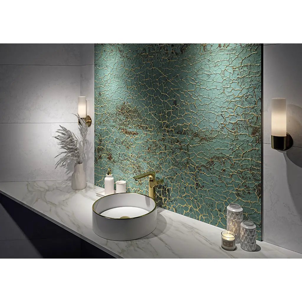 Viridian Green Gold Vein 18x48 Textured Ceramic Large Format Tile (3 pack, 17.23 sq ft/case) by Apollo Tile