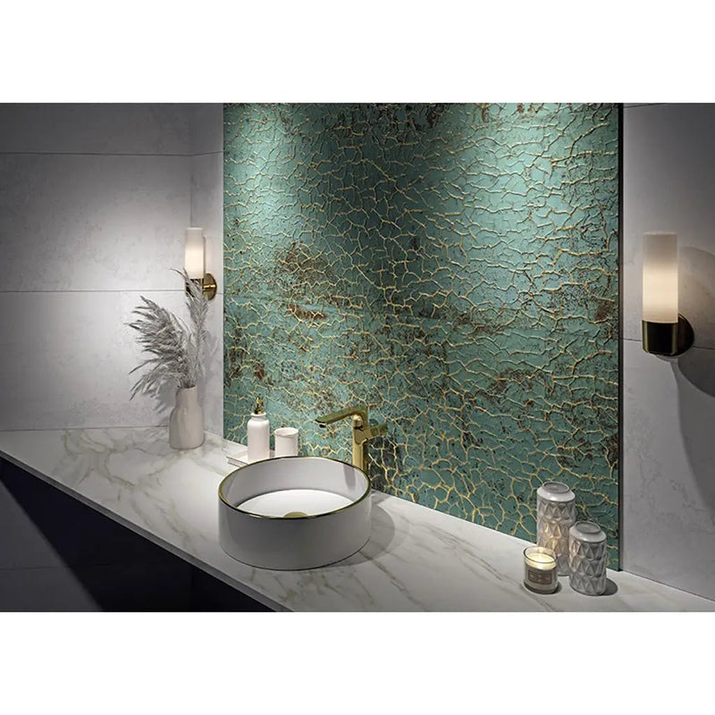 Viridian Green Gold Vein 18x48 Textured Ceramic Large Format Tile (3 pack, 17.23 sq ft/case) by Apollo Tile