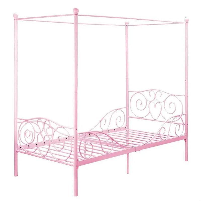 Twin size Sturdy Metal Canopy Bed in Pink by HomePacific