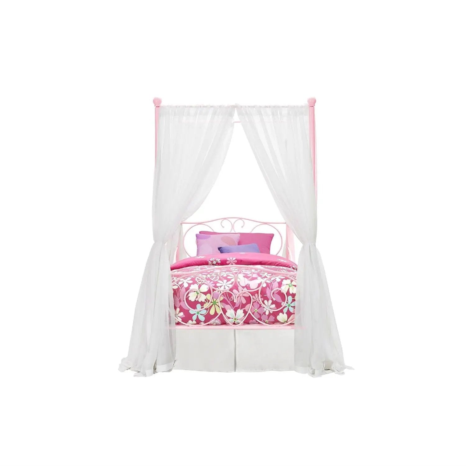 Twin size Sturdy Metal Canopy Bed in Pink by HomePacific