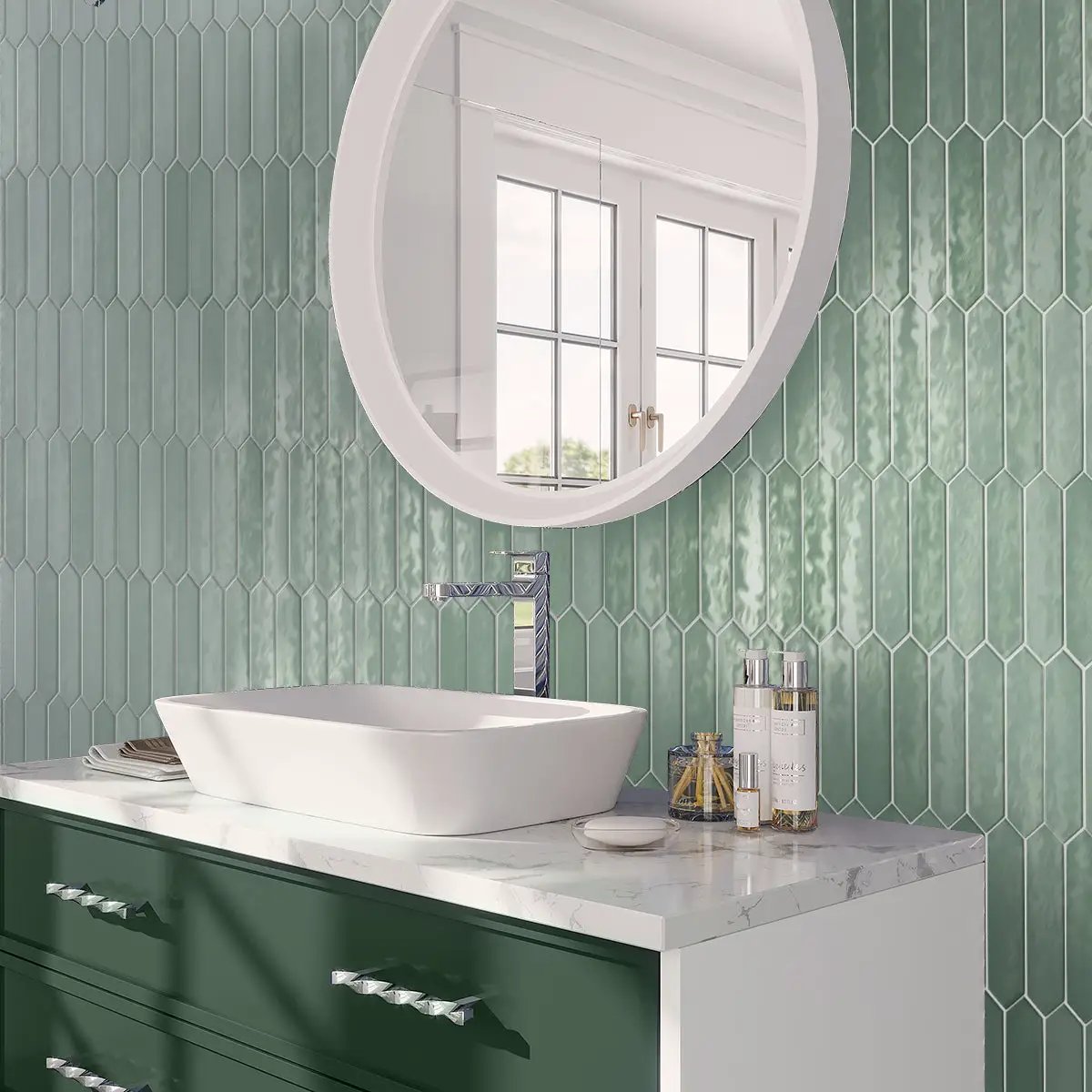 Pistachio Green 2x10 Glossy Picket Ceramic Tile (23 pack, 2.37 sq ft/case) by Apollo Tile