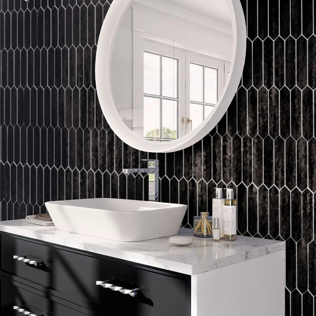 Black 2x10 Glossy Picket Ceramic Tile (23 pack, 2.37 sq ft/case) by Apollo Tile