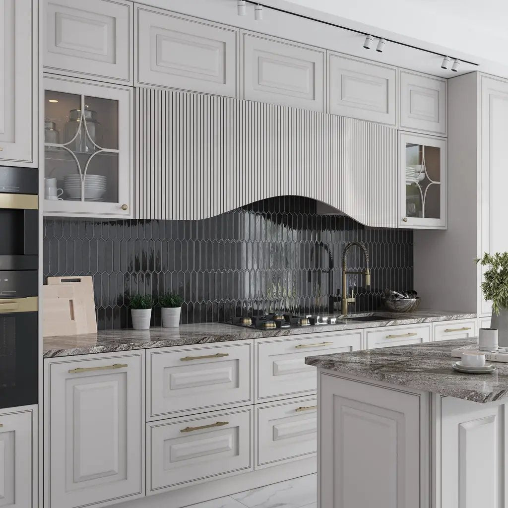 Black 2x10 Glossy Picket Ceramic Tile (23 pack, 2.37 sq ft/case) by Apollo Tile