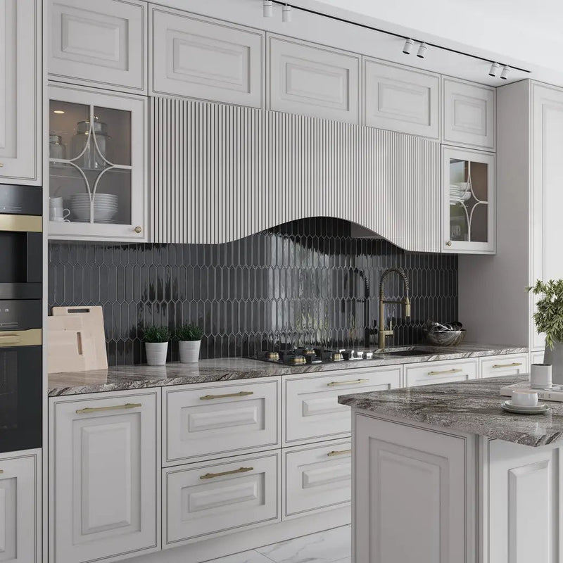 Black 2x10 Glossy Picket Ceramic Tile (23 pack, 2.37 sq ft/case) by Apollo Tile