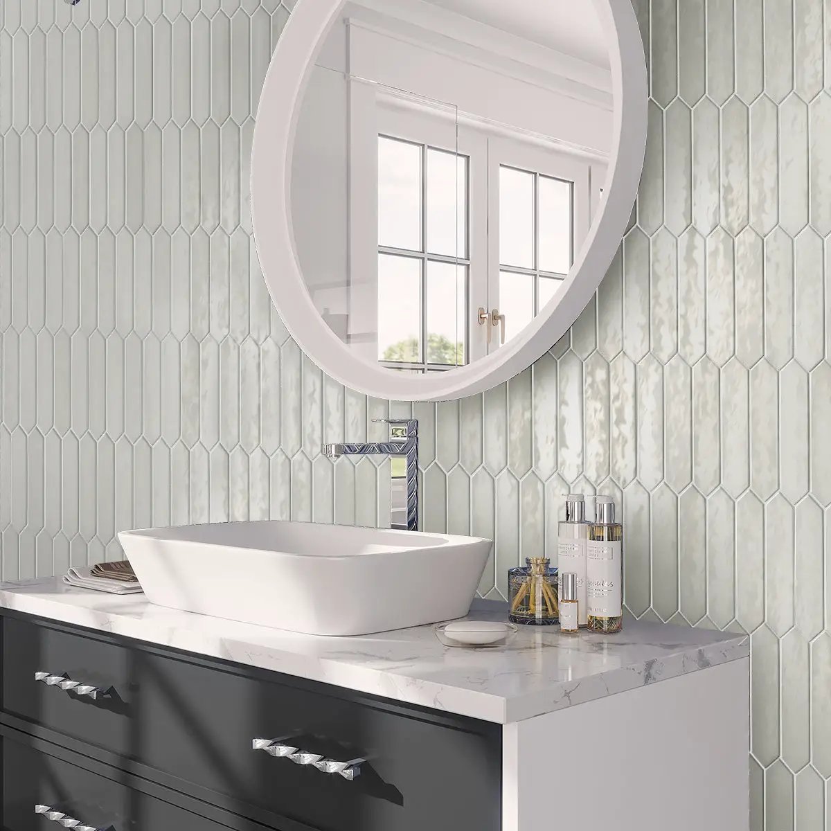 Pearl White 2x10 Glossy Picket Ceramic Tile (23 pack, 2.37 sq ft/case) by Apollo Tile