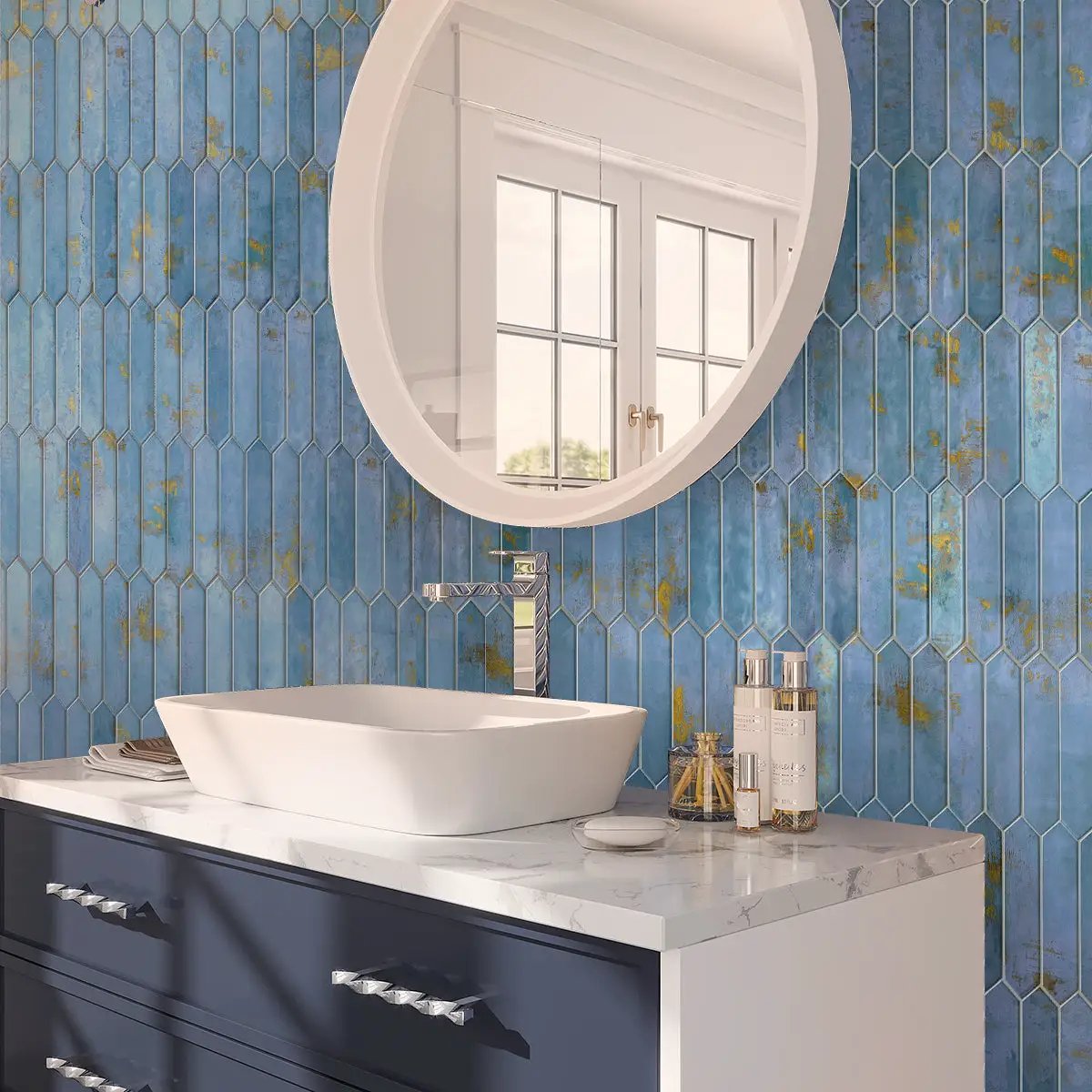 Blue 2x10 Glossy Picket Ceramic Tile (23 pack, 2.37 sq ft/case) by Apollo Tile