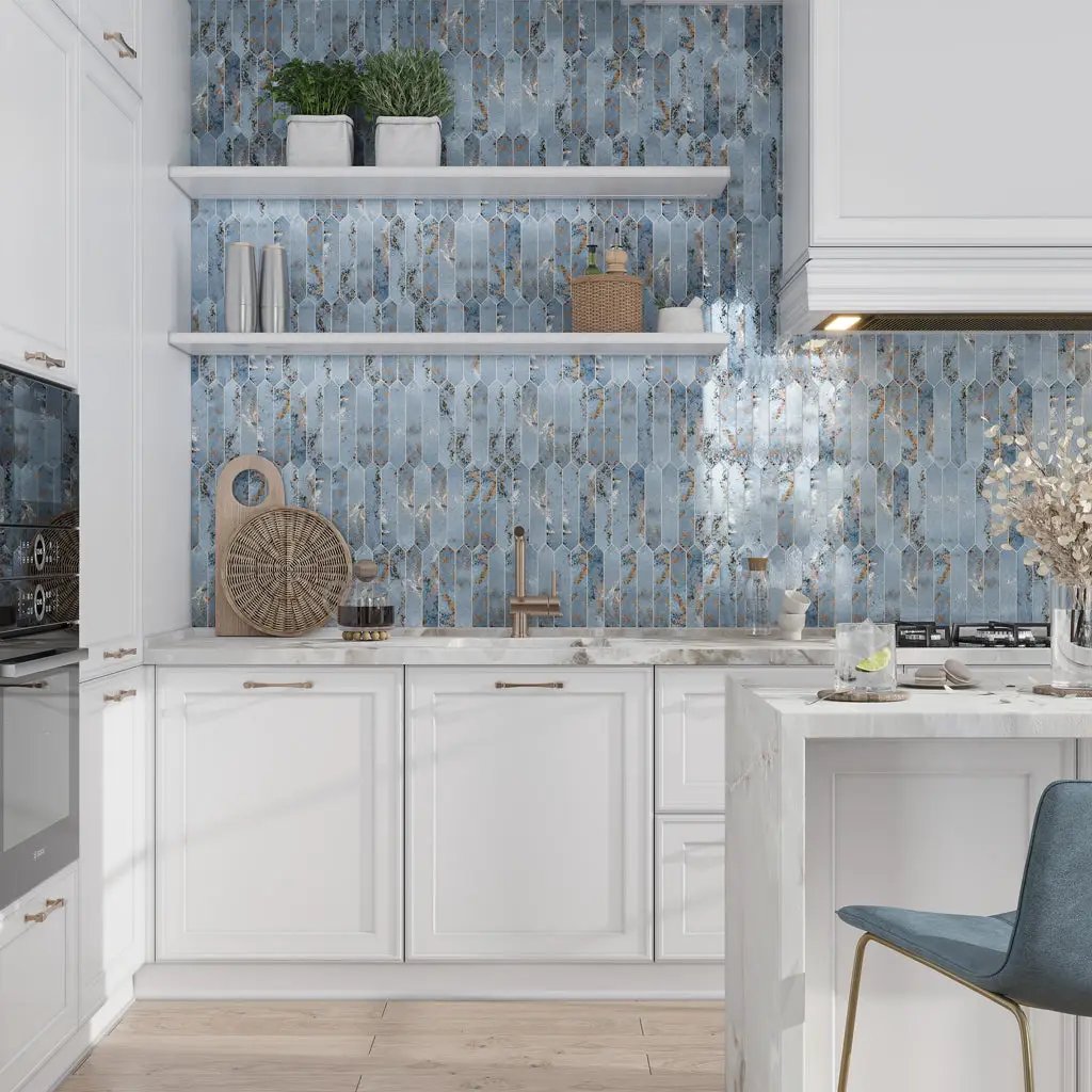 Blue 2x10 Glossy Picket Ceramic Tile (23 pack, 2.37 sq ft/case) by Apollo Tile
