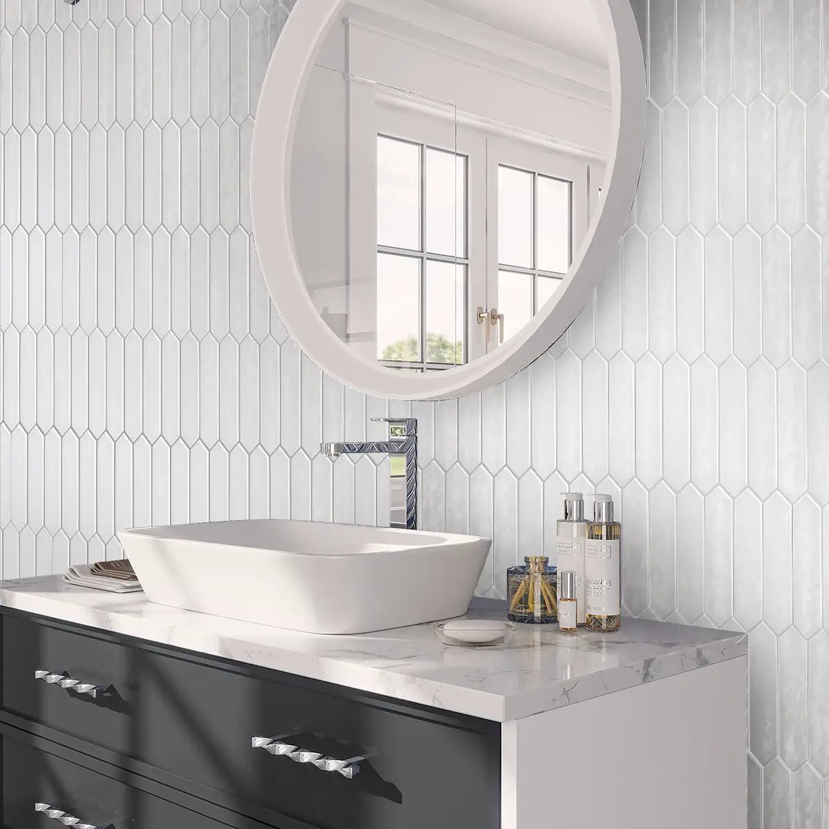 Cotton White 2x10 Glossy Picket Ceramic Tile (23 pack, 2.37 sq ft/case) by Apollo Tile