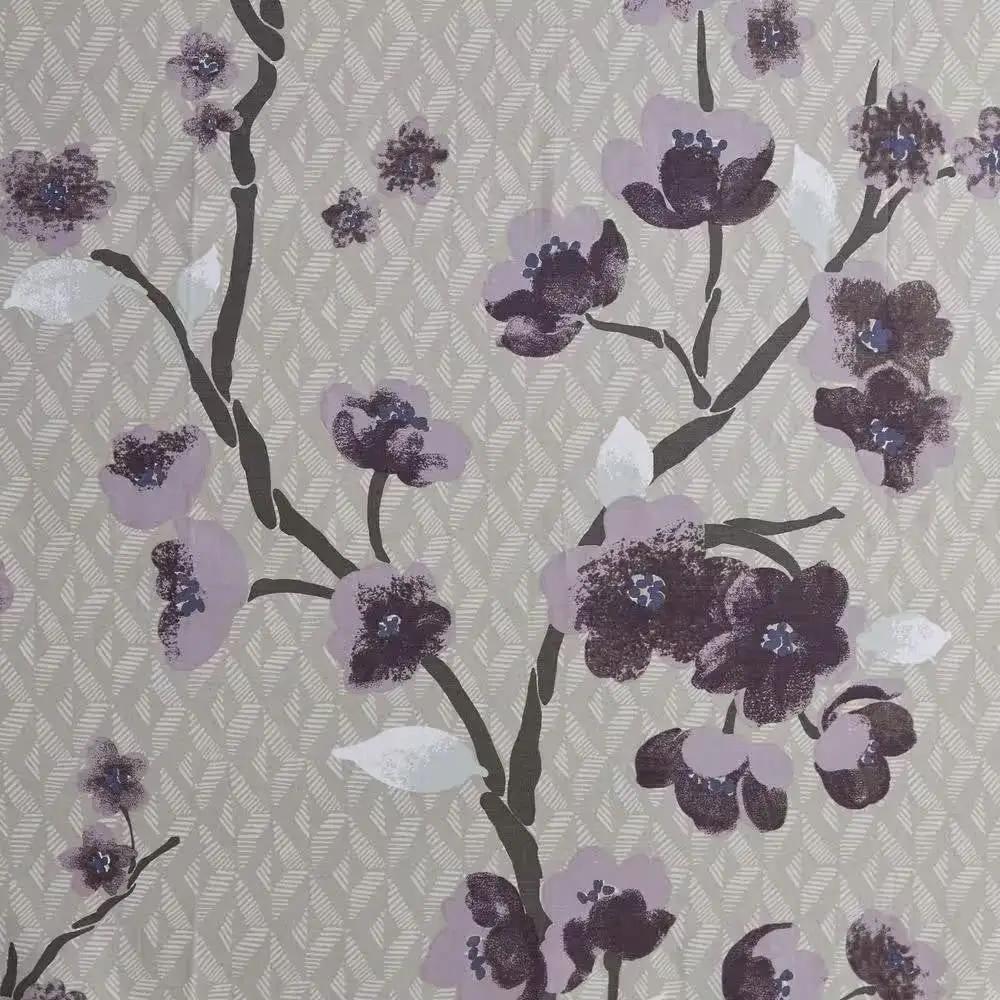 72 x 72 in Cotton Shower Curtain with Purple Grey Beige Floral Blossom Pattern by HomePacific