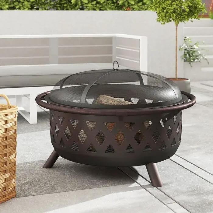 Weather Resistant Steel Wood Burning Fire Pit with Spark Screen by HomePacific