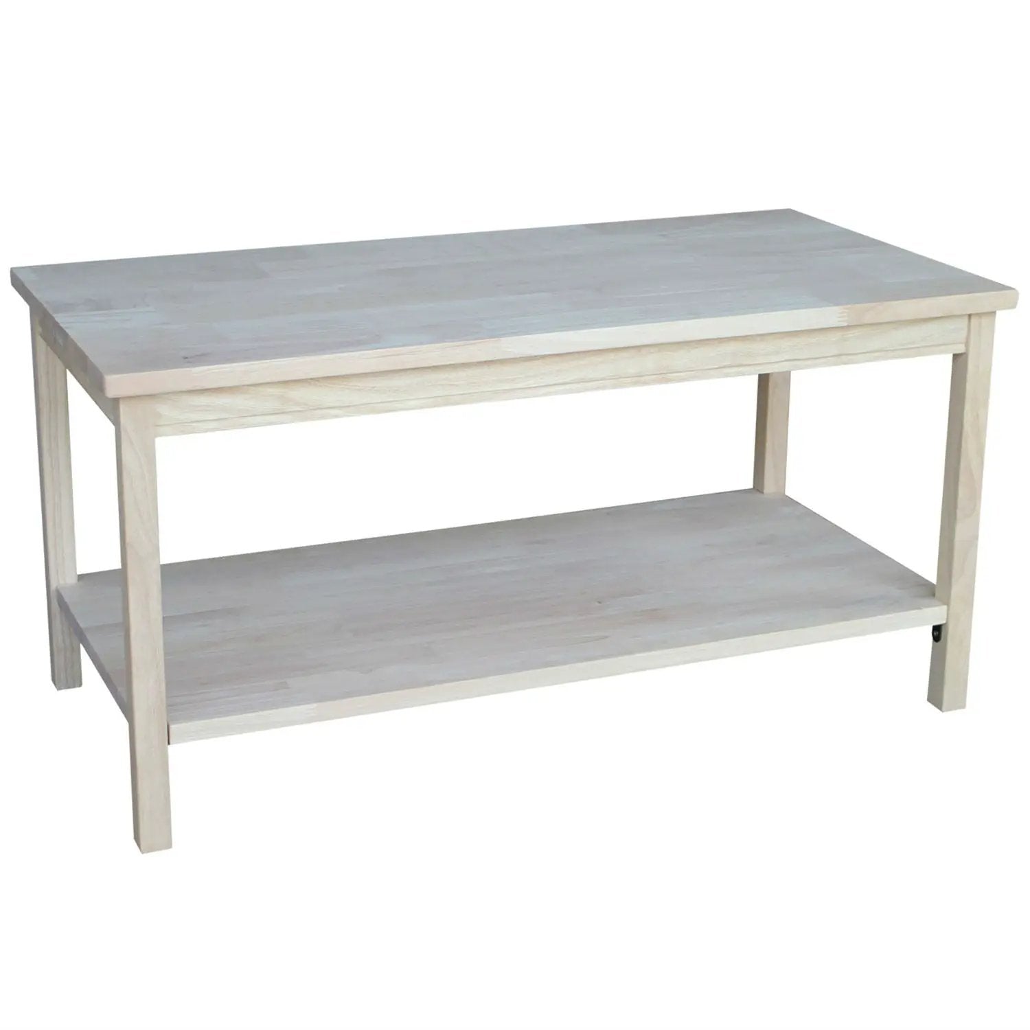 Unfinished Solid Wood Rectangular Coffee Table with Bottom Shelf by HomePacific