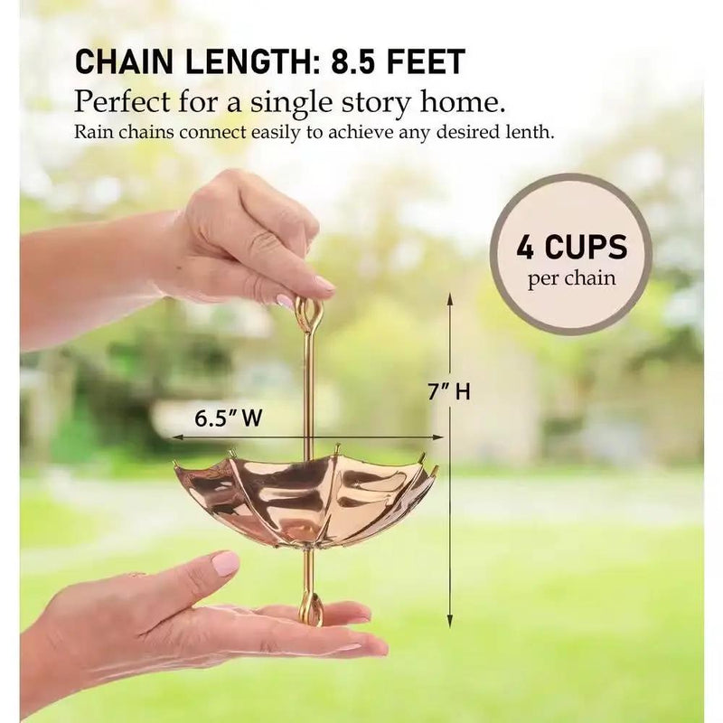 8.5 ft. Copper Umbrella Rain Chain Gutter Downspout with Brass Accessories by HomePacific