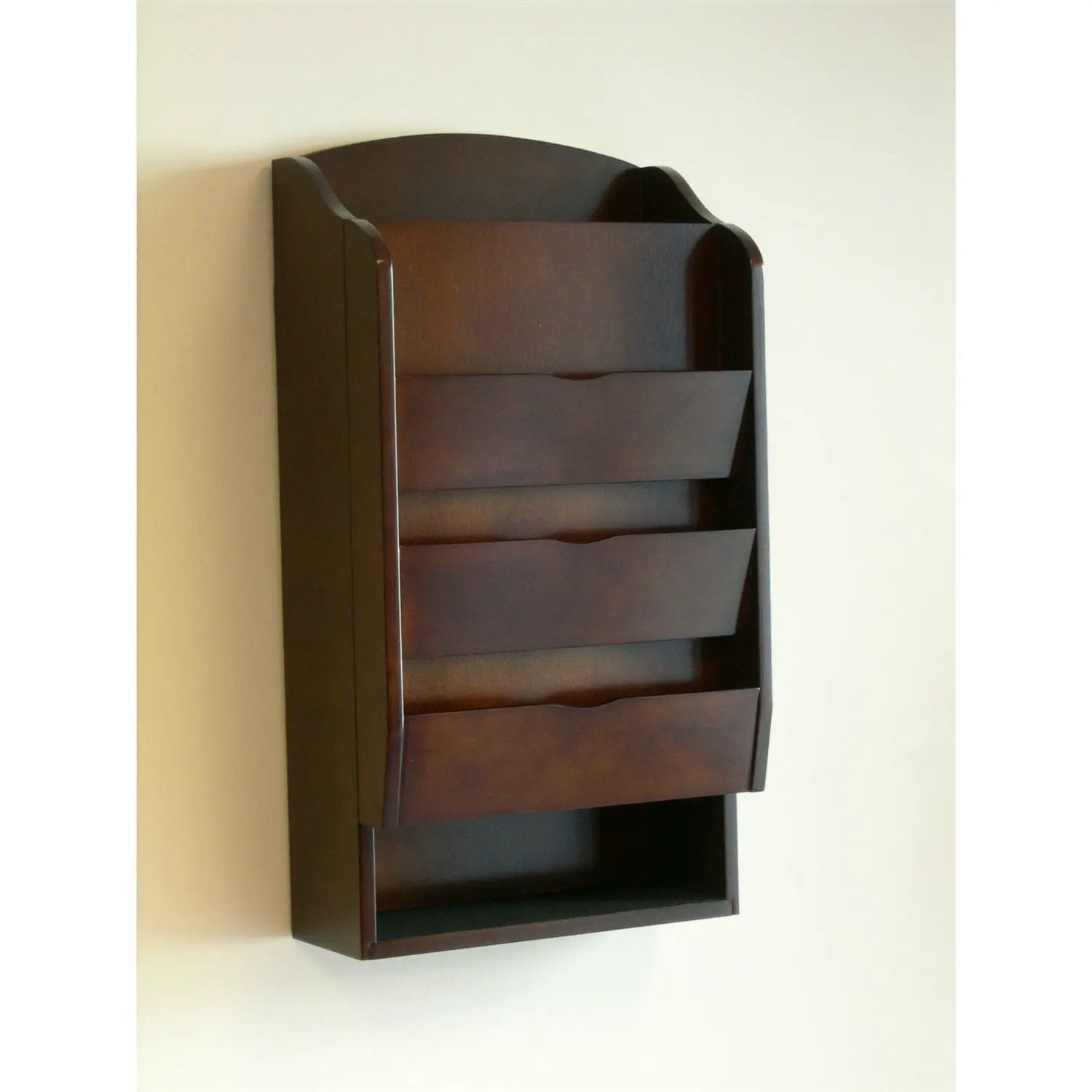 Door / Wall Mount Organizer Letter Holder Mail Sorter in Dark Walnut by HomePacific