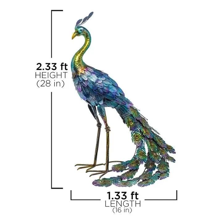 Outdoor Garden Metal Blue/Green Peacock Statue by HomePacific