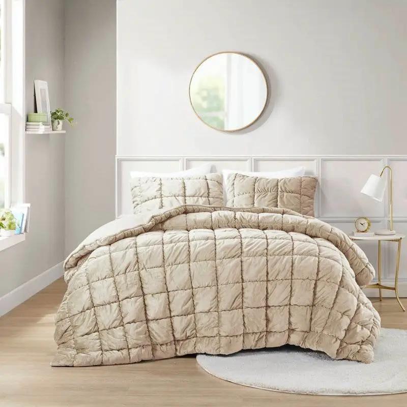 Twin Size Beige Velvety Soft Down Alternative Comforter Set by HomePacific