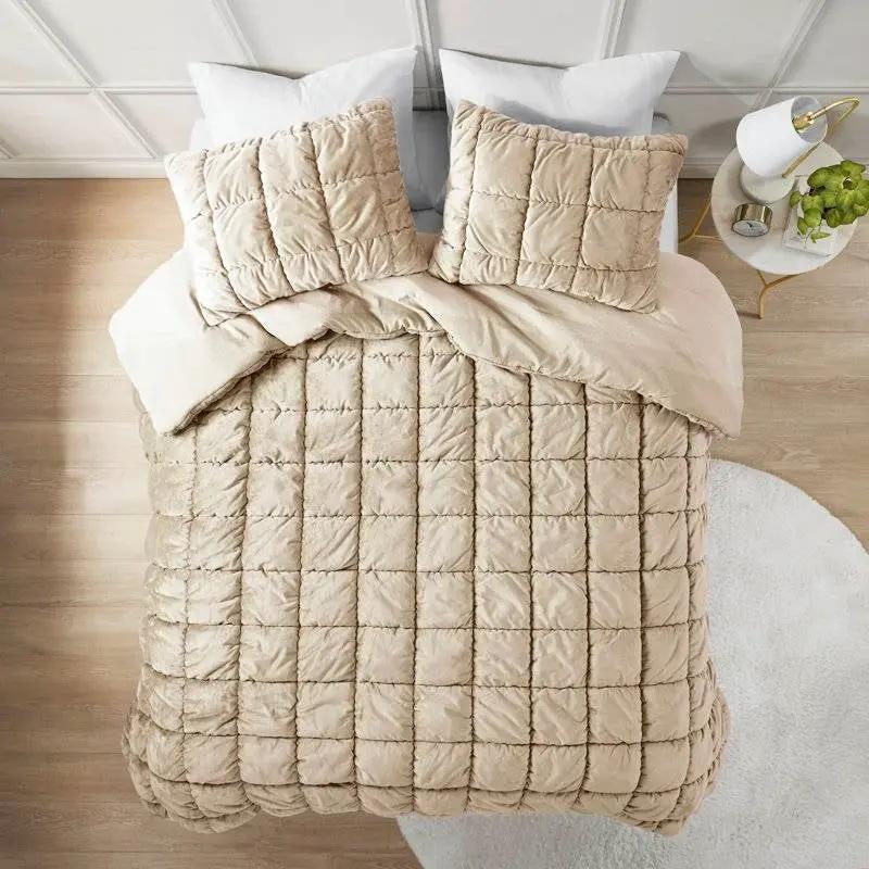 Twin Size Beige Velvety Soft Down Alternative Comforter Set by HomePacific