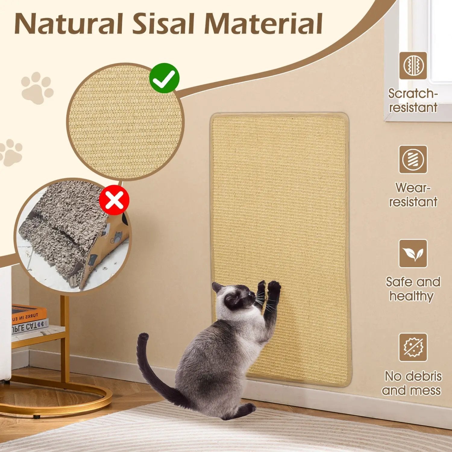 2 Piece Cat Scratcher Mat Set 32 x 20 Inch Natural Sisal Pads by DirectDeals