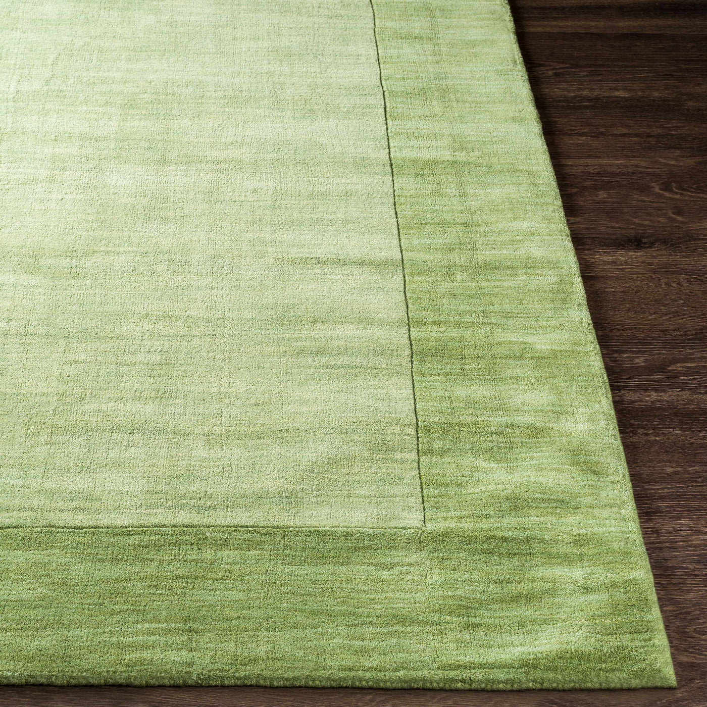 Bordered Solid Green Wool Rug by Boutique Rugs