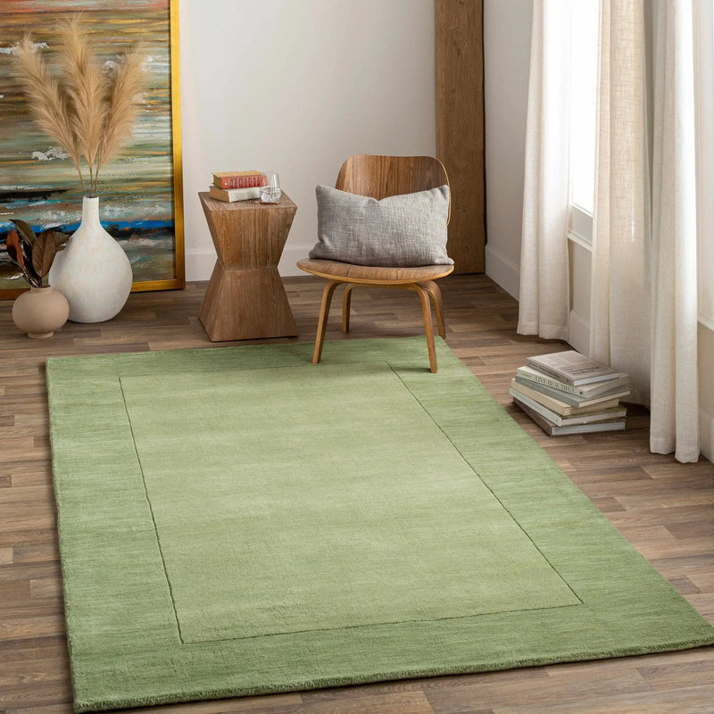 Bordered Solid Green Wool Rug by Boutique Rugs