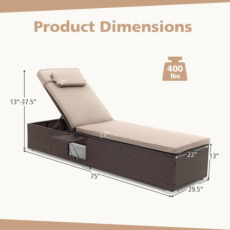 PE Rattan Chaise Lounge Set of 2 with 6-Position Adjustable Backrest and Foldable Side Table by DirectDeals