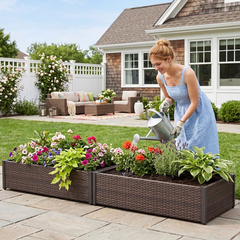 Elevated Raised Garden Bed with PE Rattan - 46" x 24" by DirectDeals