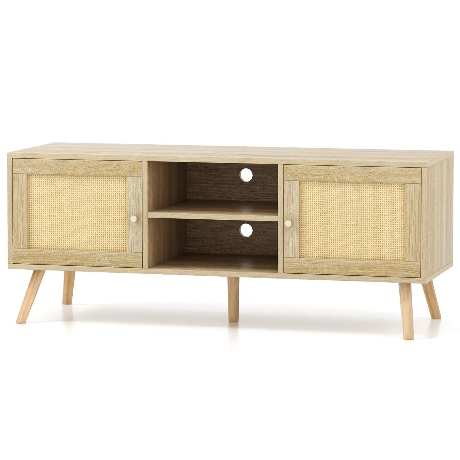 PE Rattan Media Console Table with 2 Cabinets and Open Shelves by DirectDeals