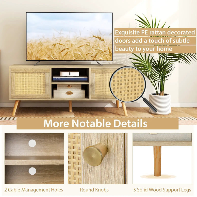 PE Rattan Media Console Table with 2 Cabinets and Open Shelves by DirectDeals