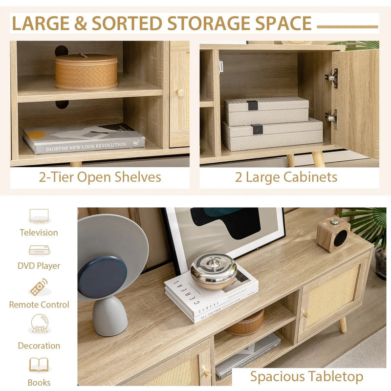 PE Rattan Media Console Table with 2 Cabinets and Open Shelves by DirectDeals