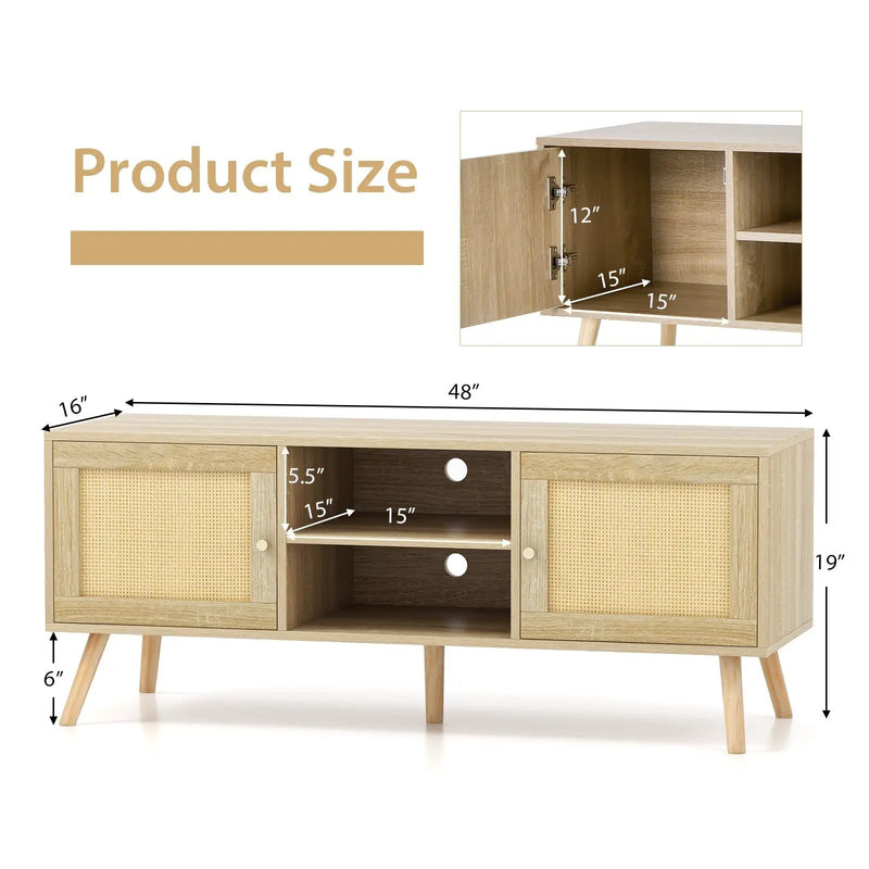 PE Rattan Media Console Table with 2 Cabinets and Open Shelves by DirectDeals
