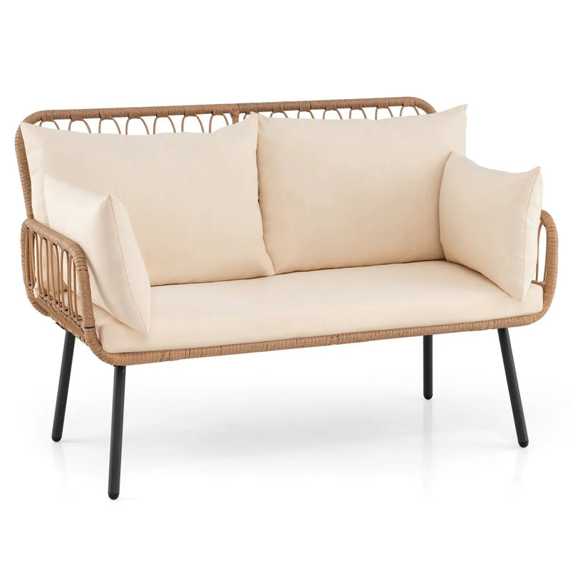 Outdoor Loveseat 2-Seater Wicker Sofa with Cushions - Beige by DirectDeals