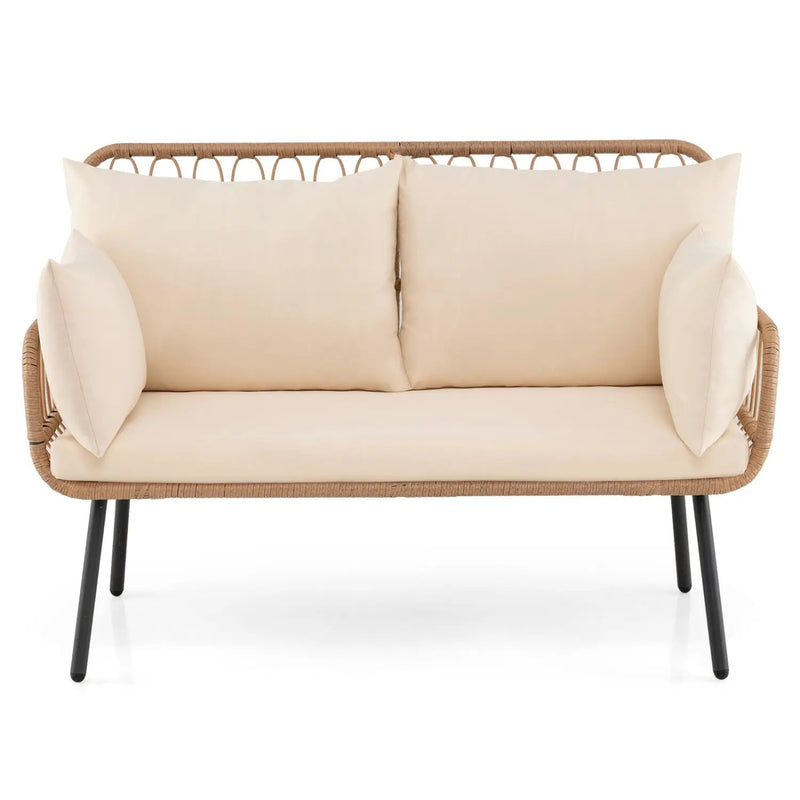 Outdoor Loveseat 2-Seater Wicker Sofa with Cushions - Beige by DirectDeals