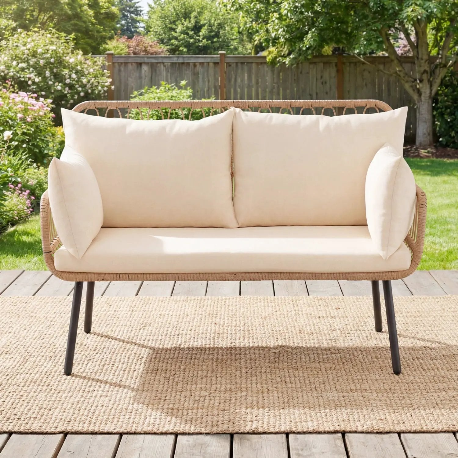 Outdoor Loveseat 2-Seater Wicker Sofa with Cushions - Beige by DirectDeals