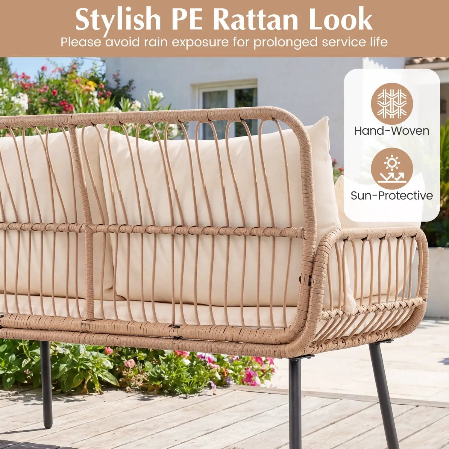 Outdoor Loveseat 2-Seater Wicker Sofa with Cushions - Beige by DirectDeals